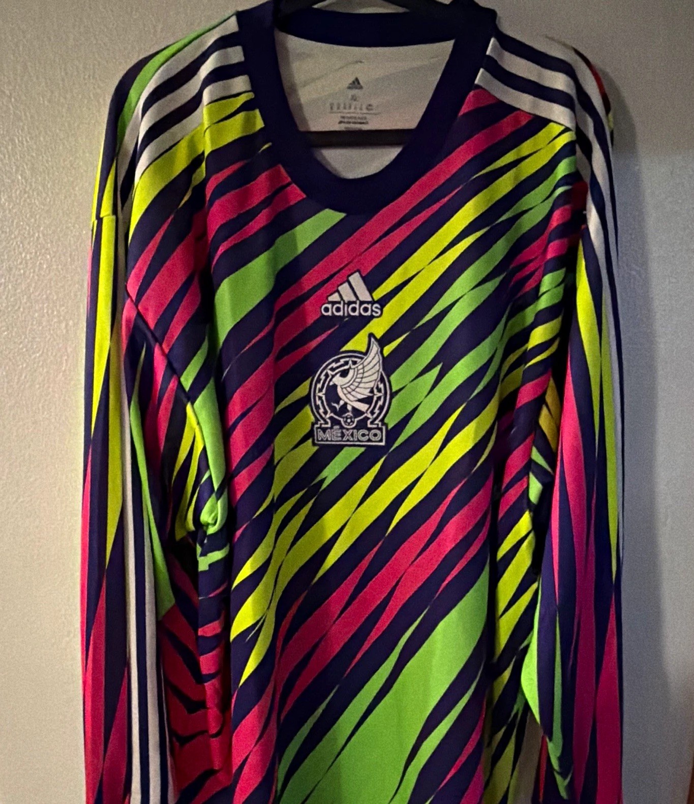 adidas Mexico Soccer Jersey Long Sleeve Adult Size XL Green Pink Navy