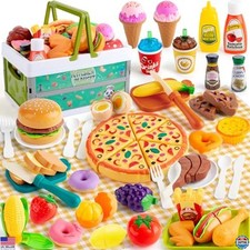 78Pc Pretend Play Food Set for Kids, Kitchen Toys, Fruits, Veggies Pizza