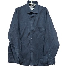 Van Heusen Mens Shirt 17.5 Black Wrinkle Free Button Up Long Sleeve Cotton FLAW