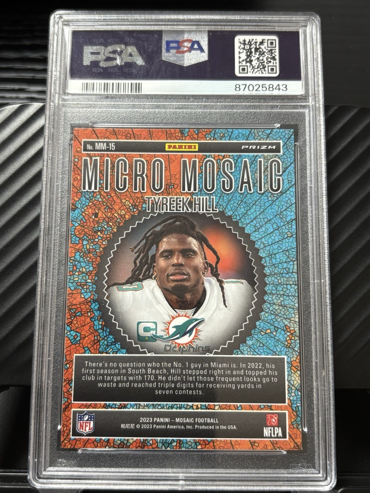 2023 Panini Mosaic - Micro Mosaic Tyreek Hill #MM-15 Case Hit PSA 9 view 2