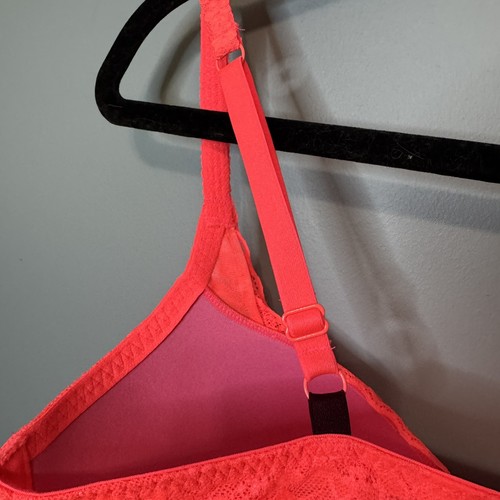 PINK Victoria’s Lace Bralette Underwire. Bright Orange. EUC. Size Large (DD) - Picture 7 of 9