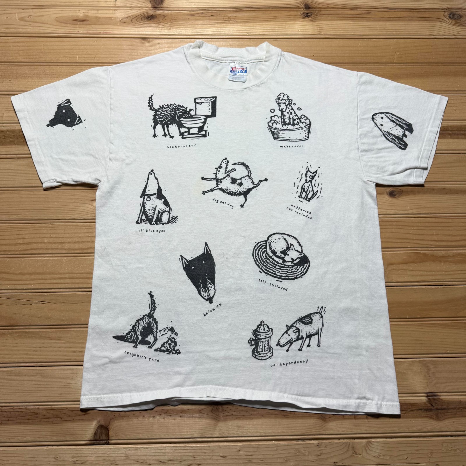 Vintage 90s Hanes Studio Roja Dogs Pets All Over Print Graphic T-Shirt USA Large