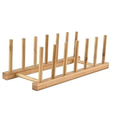  Bamboo Wooden Dish Rack, Vertical Plate & Lid Organizer for Kitchen Pack of 1