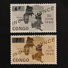 Congo DR 1964 MNH ** 6F and 7F Sc#490 and 491 ovpt. 6.50F and 20c 1960