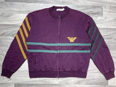 Vintage Giorgio Armani Bomber Jacket Mens L Purple Zip Track Coat 1980.