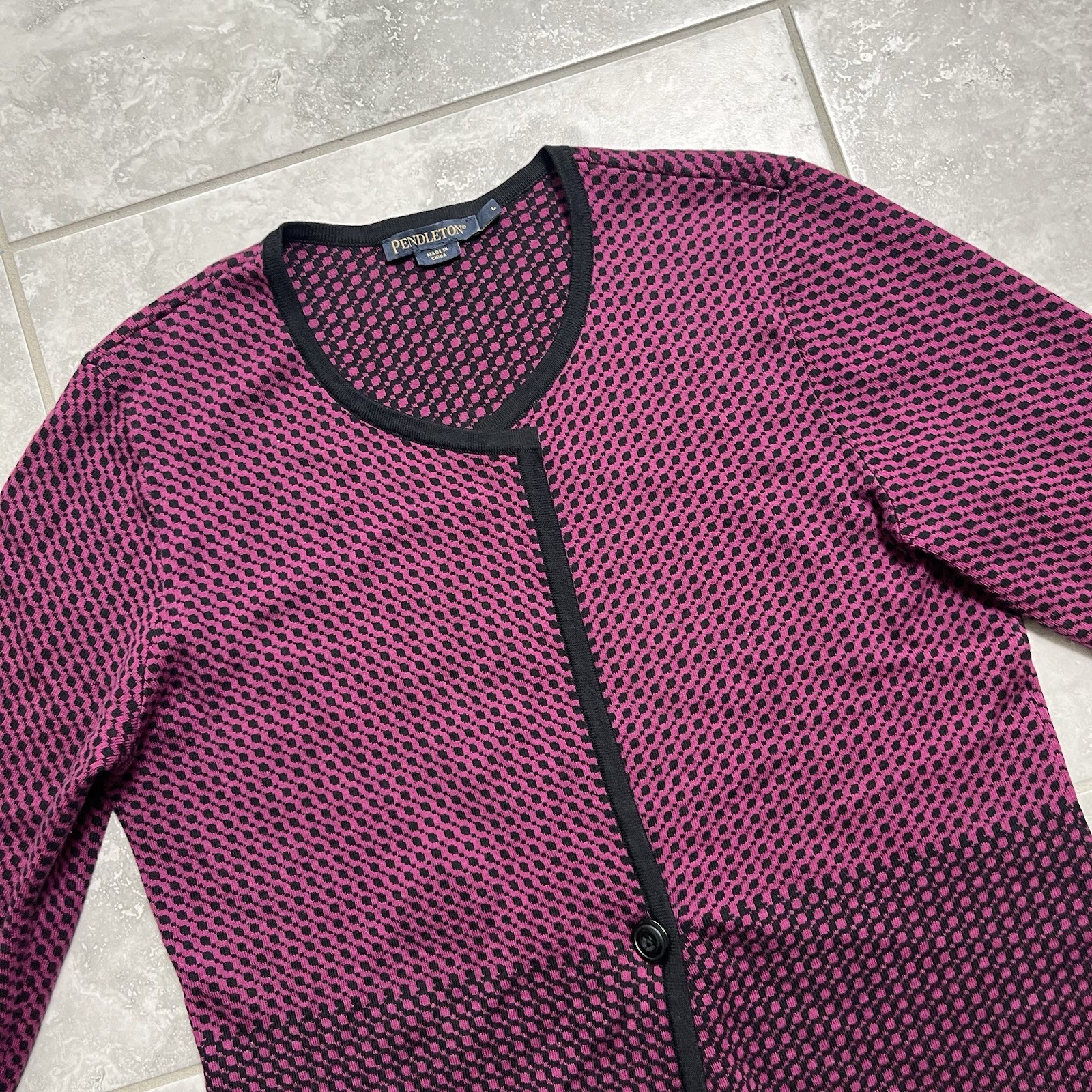 Pendleton Cotton Knit Button Cardigan Sweater Pin… - image 6