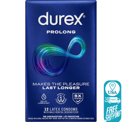 Durex Prolong Delay Condoms Men Ribbed Dotted Climax Control Lubricated 12 Pack