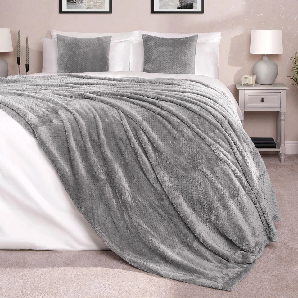 OHS Luxury Popcorn Waffle Blanket Large Warm Fleece Throw Over Bed Travel - Image 2 of 4