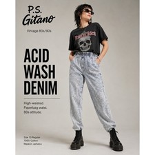 Vintage PS Gitano Acid Wash Jeans Womens 10 Regular High Waist Paperbag 80s 90s