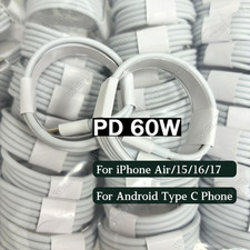 Bulk Lot 60w Fast Charger Pd Cable Usb-c Cord For Iphone Air 15 16 17 Samsung 