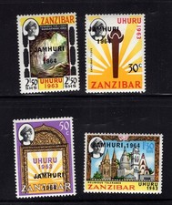 Zanzibar 1964  Mangapwani Cave, Churches Jamhuri Ovpt.  MNH SG 430-3 Sc 301-4