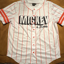 Disney Mickey Mouse & Friends Baseball T-Shirt White Red Stripes Size L
