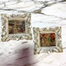 Vintage Cameo Picture Frames New England Fall & Winter Landscapes Set of 2