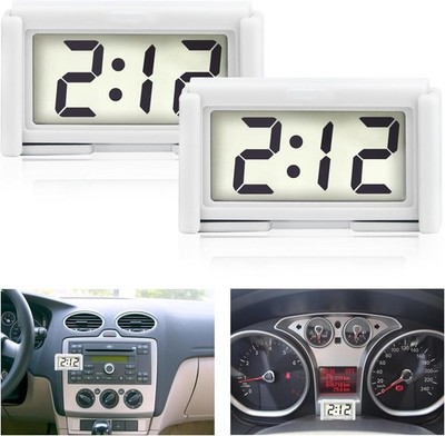 2 Pcs Mini Digital Clock Small Magnetic Clock Dashboard Clock StickColor white 2