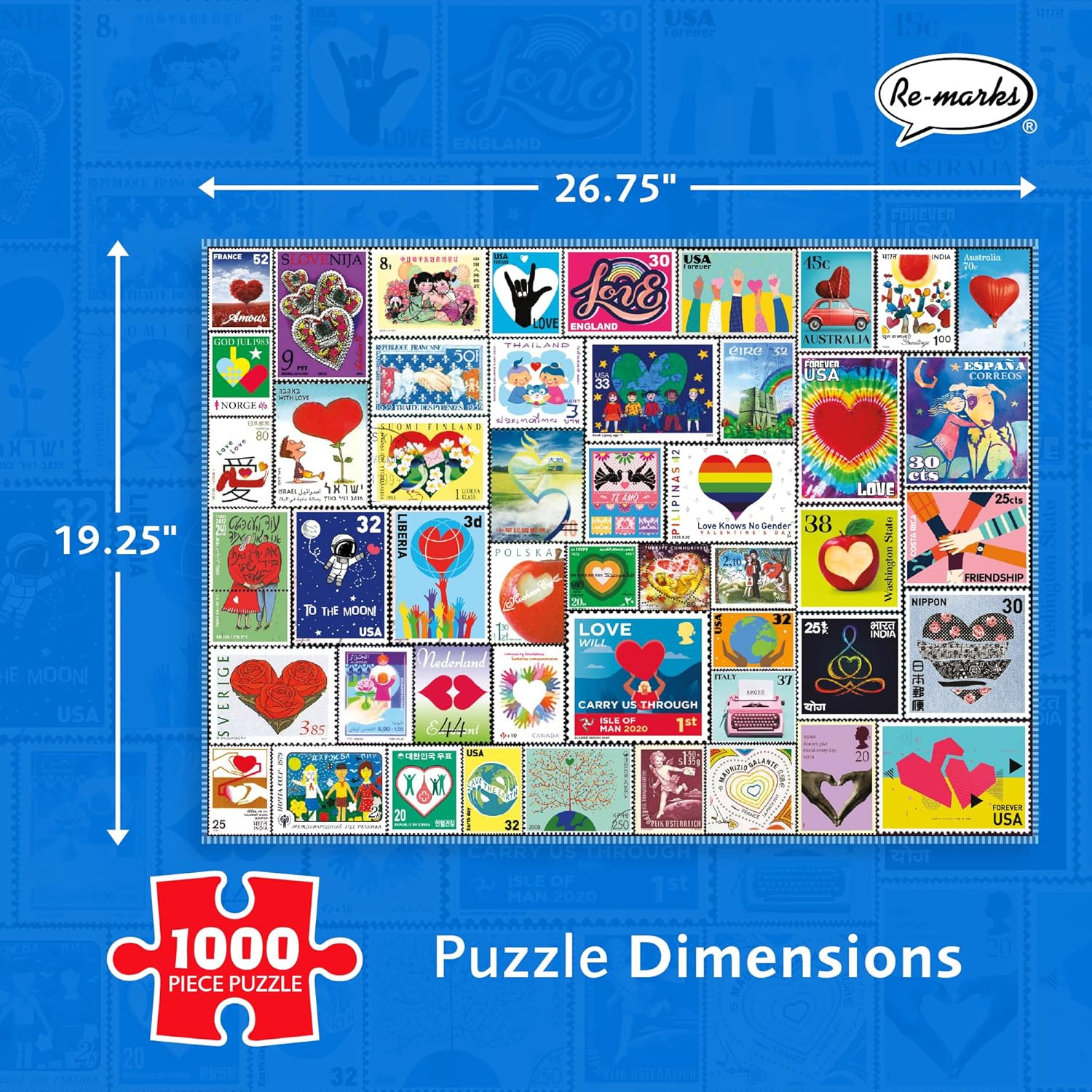 Re-Marks Love Letters Stamps Collage Puzzle, 1000 Piece Puzzle for All Ages