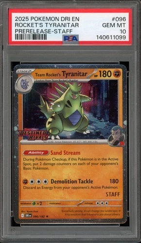 Pokemon Team Rocket's Tyranitar Destined Rivals STAFF Prerelease #096 PSA 10