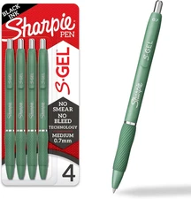 Sharpie S-Gel Gel Pens, Green Barrel, Black 4 4 Count, with Ink
