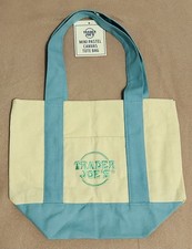 Trader Joe's Mini Pastel Spring Canvas Tote Bag Light Blue NEW with Tags