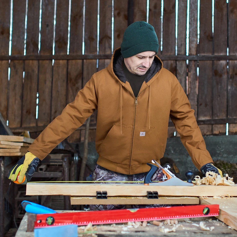 HISEA Men Full Zip Hooded Jacket Quilted Lining Active Jacket Work Coat Pockets - Image 4 of 4