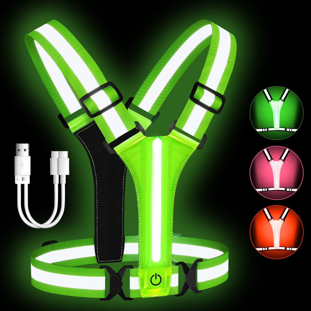 LED Reflective Lights up Vest Running Gear Running for Runners USB