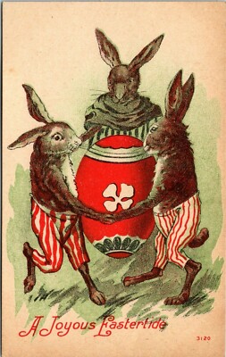 Anthropomorphic Rabbits Dancing Around A Huge Easter Egg  Eastertide - A17