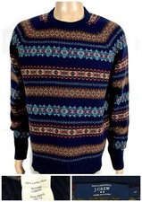 J.Crew Mens Lambswool Sweater Medium Crewneck Fair Isle Nordic Large Multicolor