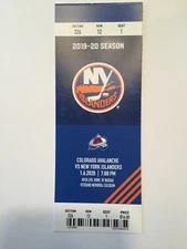 NEW YORK ISLANDERS VS COLORADO AVALANCHE JANUARY 6, 2020 TICKET STUB