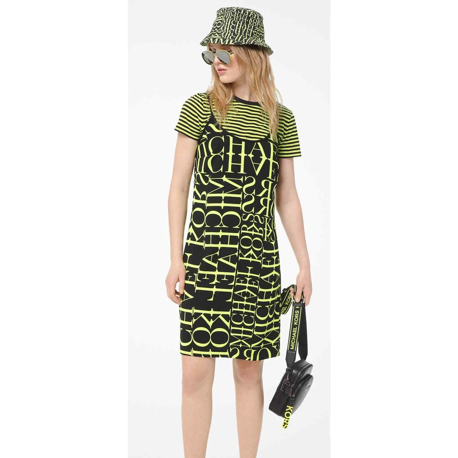 Abito slip MICHAEL Michael Kors logo stampa giornale taglia XXS