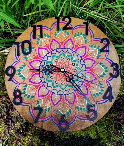 Handmade Engraved Wooden Mandala Wall Clock Yoga Pagan Relax Art Boho - Picture 5 of 5