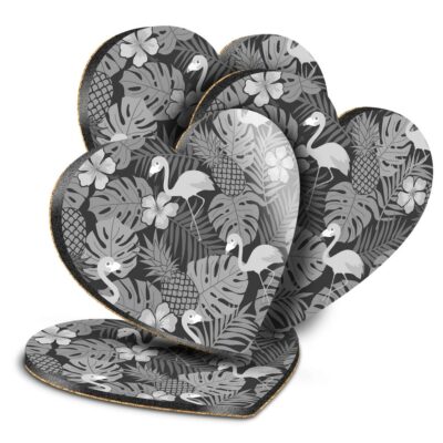 4x Herz MDF Untersetzer - BW - Tropical Flamingo Hawaii Surfen #41417
