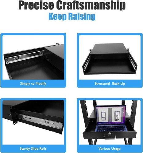 19" Rack Mount Drawer with 9" Extension - Steel, Lightweight & Durable - Picture 5 of 8