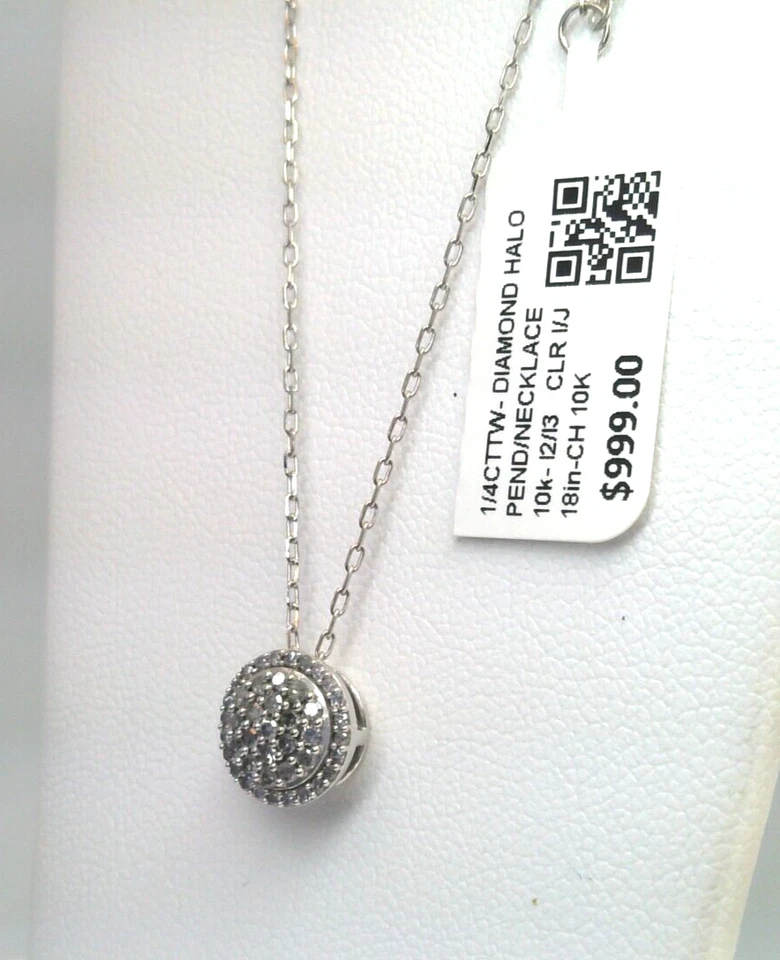 $1000- Certified Natural Diamond HALO PENDANT NECKLACE 10k WHITE Gold SOLID! 18' - Image 2 of 4