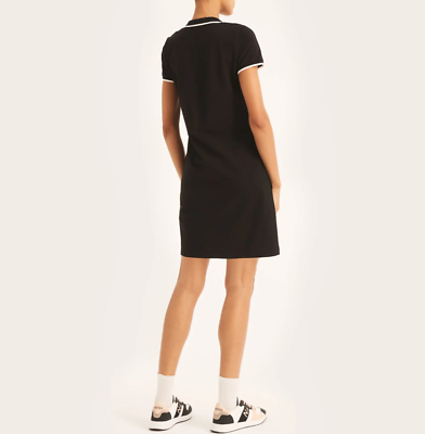 Nautica Women's Solid Stretch Mesh Split Neck Short Sleeve Deck Polo Dress Black