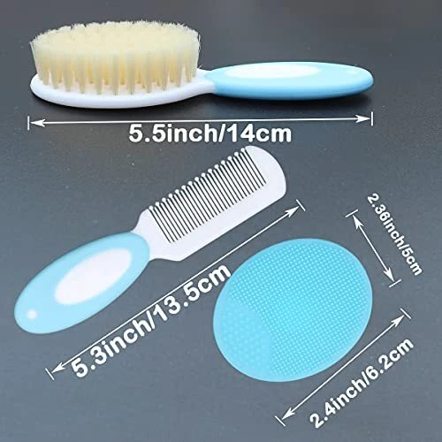 Baby Hair Brush &Silicone Baby Cradle Cap Brush Set, for Newborns & Blue - Picture 2 of 6