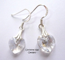 Sterling Silver Swarovski Elements CRYSTAL MOONLIGHT Crystal Heart Earrings +Box