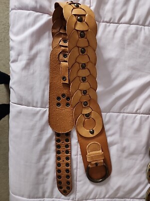 BETSY JOHNSON BROWN LEATHER STUDDED BELT Vintage BETSEY JOHNSON Brown Genuine Leather Floral Buckle  main image 4
