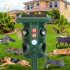 Solar Ultrasonic Animal Repeller Chaser w/ Sound Flashing Light Working 7-10 Day