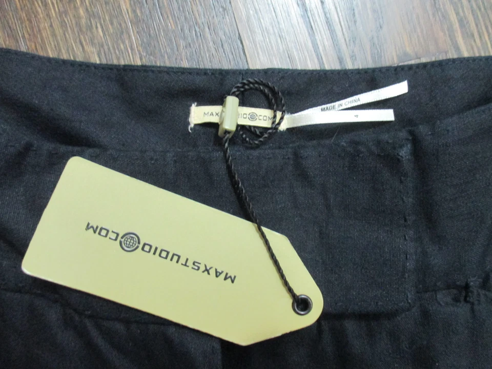 Pantalones Cortos Capri Max Studio Negros/Azul Marino Mezcla de Lino Dobladillo con Puños para Mujer talla 4 Foto 2 de 4