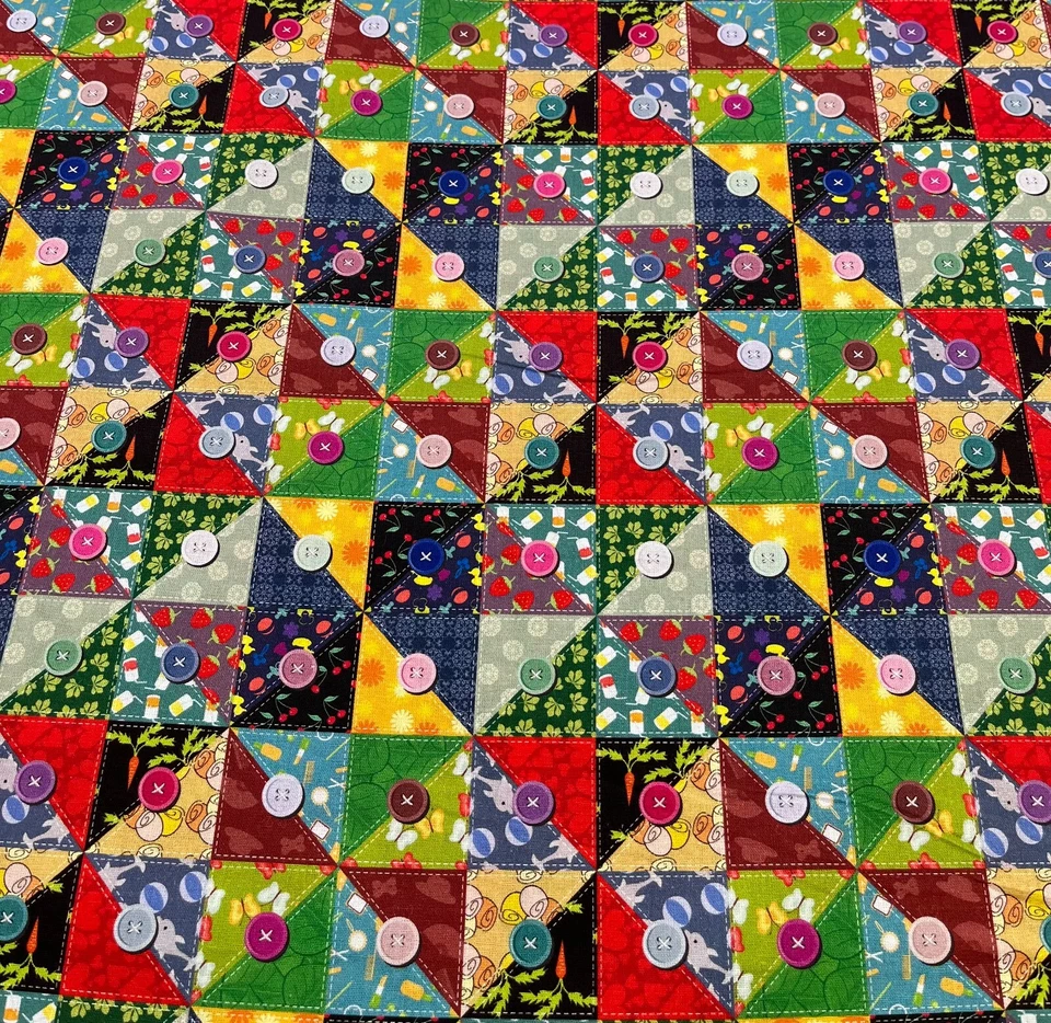 Stoff Meterware Baumwollstoff Patchwork 50 cm Dreieck Erdbeeren Delphine Knöpfe - Bild 2 von 4