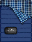 Cotton Flannel Double Sleeping Bag for Camping, Double, Blue/ Blue 