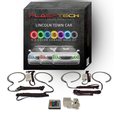 RGB Angel Eye LED Halo kit with IR Remote for 05-11 Lincoln Town Car Headlights