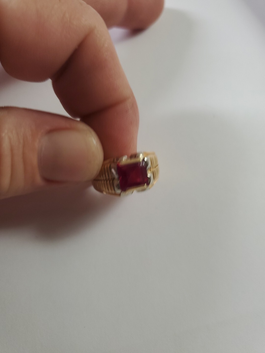 Men’s Ruby Ring lab-created Ruby, Solid 18k+ Yell… - image 4