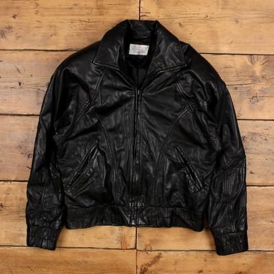 Vintage Andrew Marc Leder Bomberjacke S Herren 90er schwarz gefüttert Designer