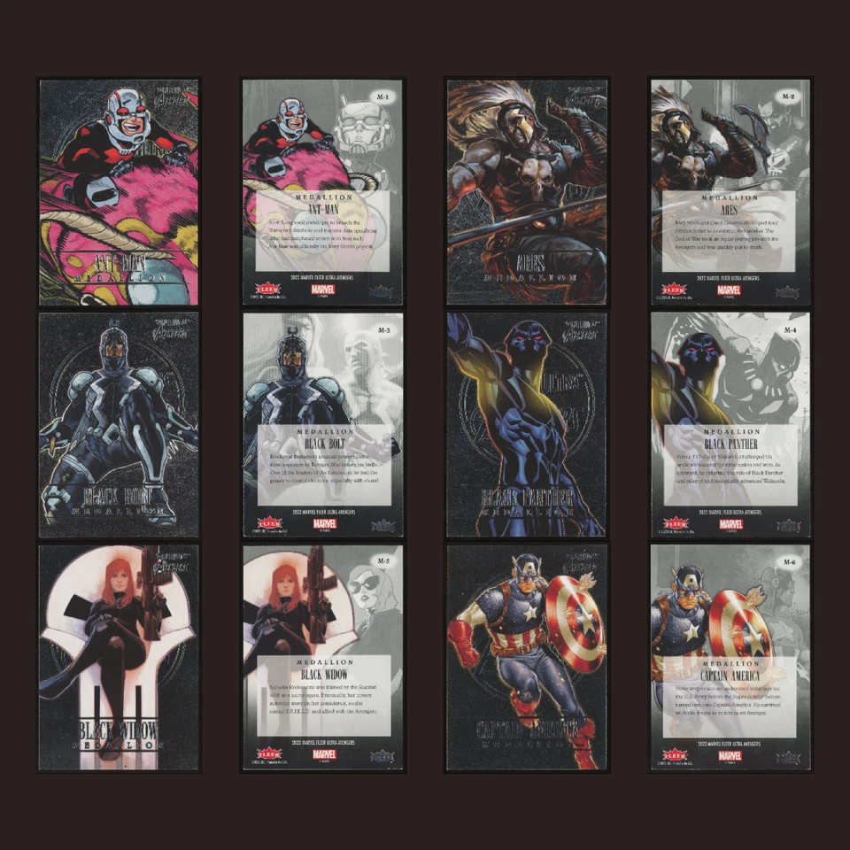 Juego completo de 50 cartas medallones Marvel Fleer Ultra Avengers 2022 Hulk Iron Man Foto 3 de 4