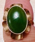 14k Yellow Gold Jade Ring Size 7.75 Oval Cabochon Crown Design Unique Rare OOAK — photo 9