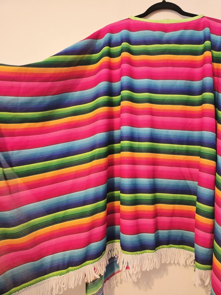 Adult Mexican Poncho Serape Bright Rainbow Colors  By Rubie’s Costume - Image 2 of 4