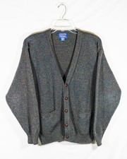 Pendleton 100% Shetland Wool Knit Cardigan Sweater Size Large Green Blue Fleck