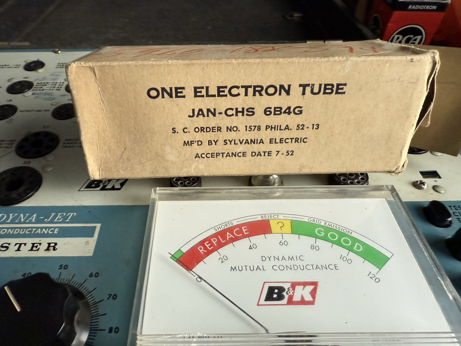 Sylvania JAN-CHS 6B4G 7-52 Black Ribbed Plate Tested on B&K 707