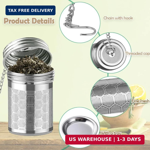 2 Pack Stainless Steel Tea Infusers, Extra Fine Mesh Strainers with Drip Trays,  - Picture 3 of 7