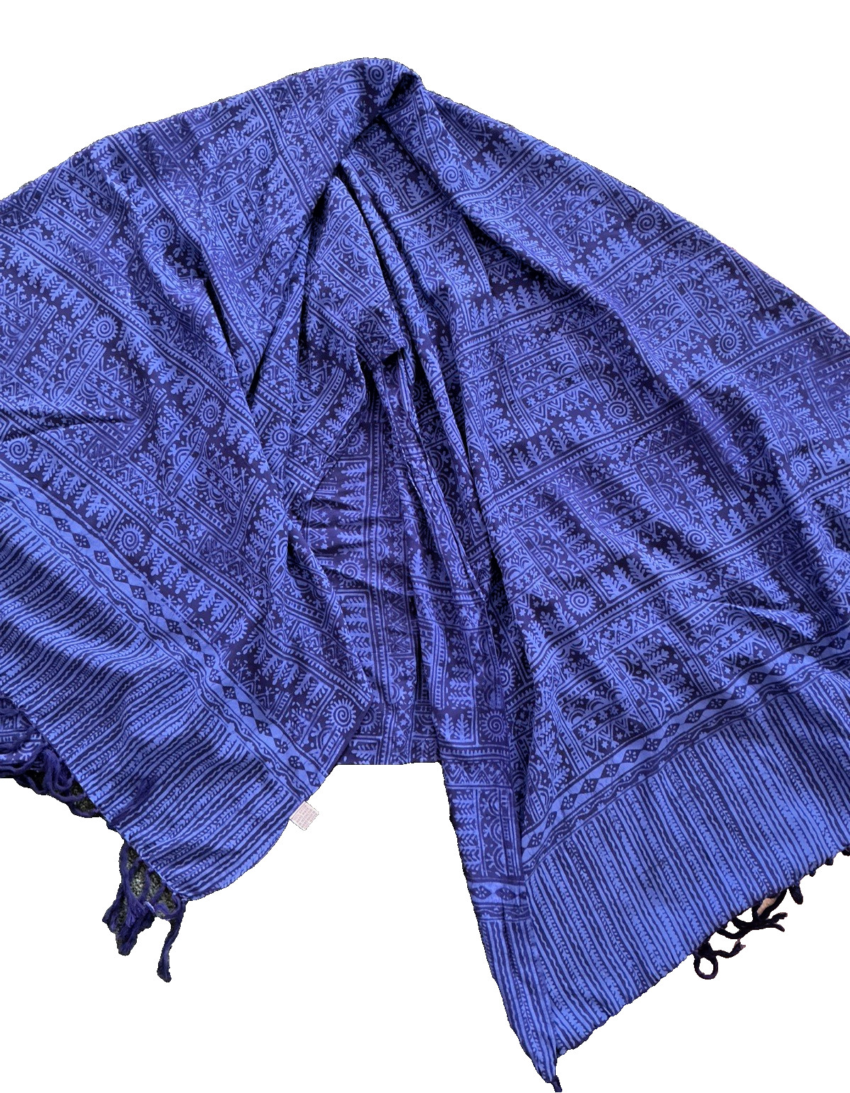Indigo Blue Patterned Shawl Throw Wrap Ethnic Pri… - image 3